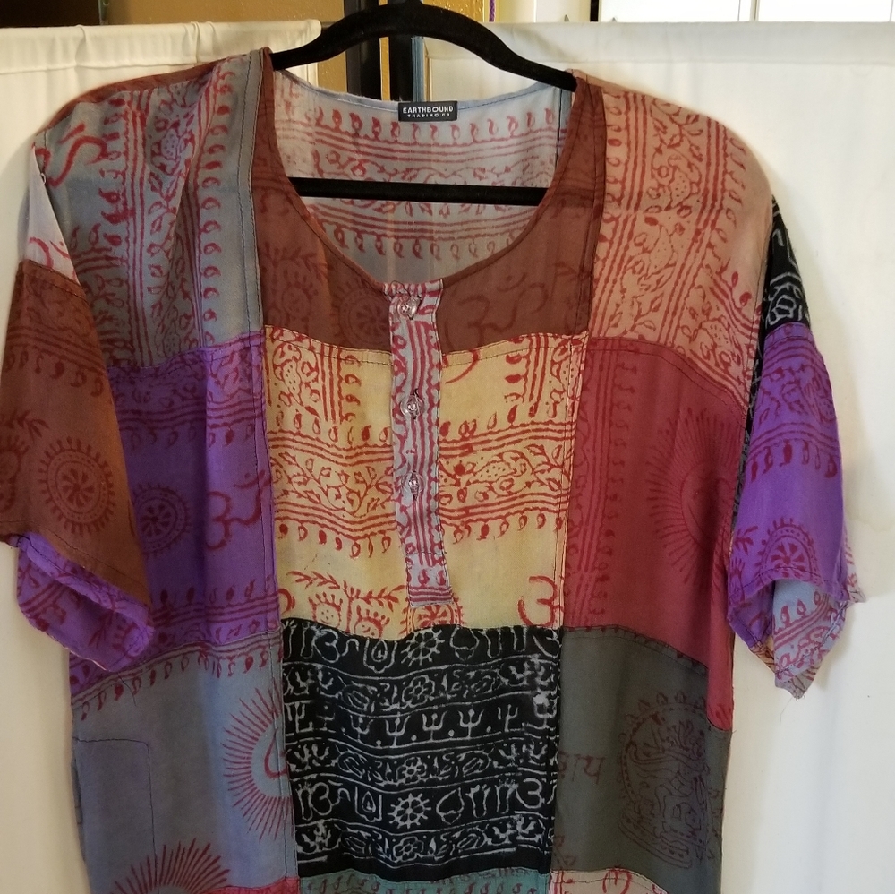 Gauze printed patchwork shirt